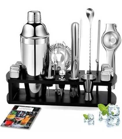 SET DE COCTELERIA PREMIUM NEGRO 22 PZAS