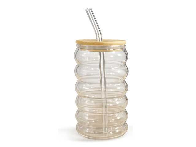 VASO VIDRIO ESPIRAL BAMBU MULTIUSO 500ML 
