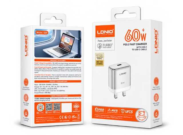CARGADOR LDNIO Q20 60W 1P PD + CAB TC-TC
